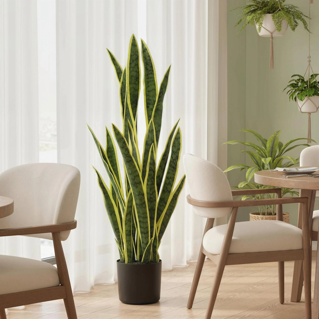Sanseveria Artificiale in Vaso Ø20x90 cm da Esterno e Interno con 21 Foglie Modellabili