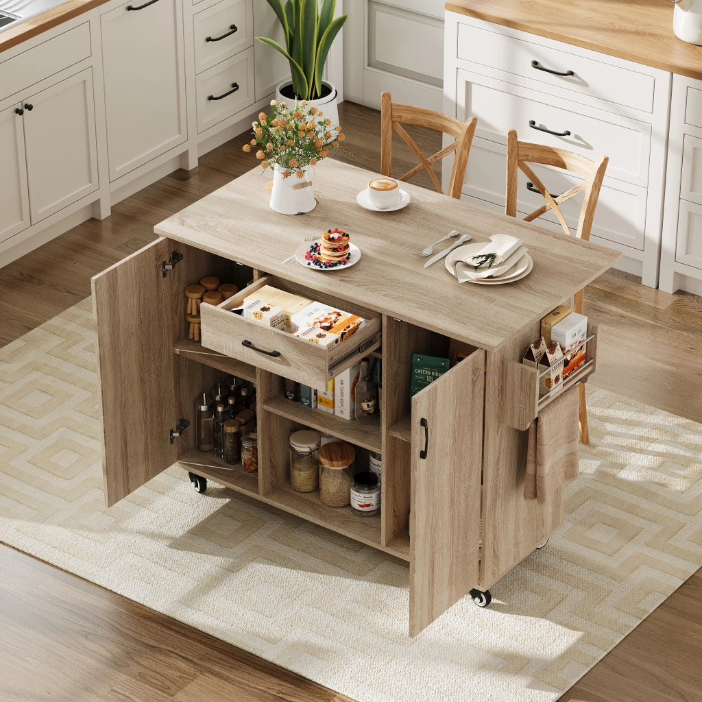 Isola Cucina Mobile con Piano Ribaltabile e Cassetto ¨C MINIMAL ¨C Rovere Sonoma, 92,9x120x43,5 cm