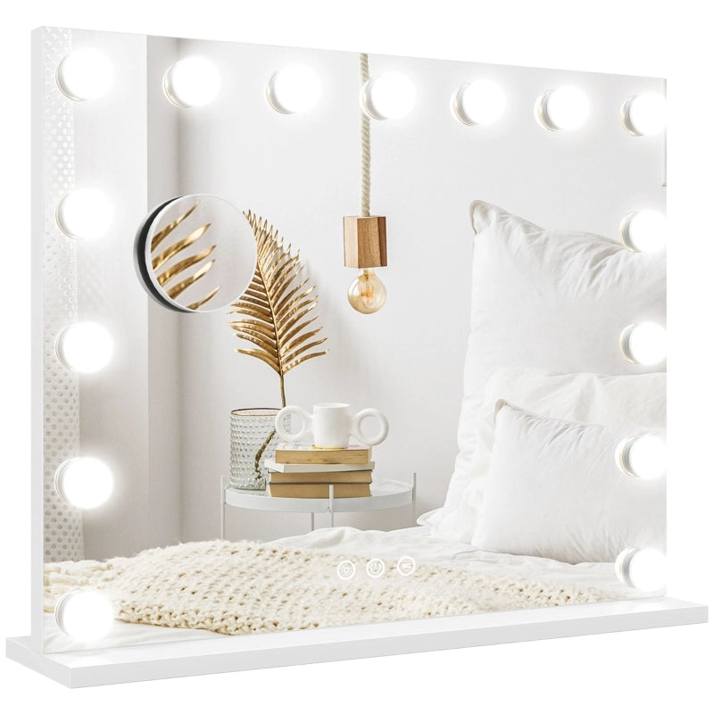 Specchio cosmetico LED 58x48 cm con 3 modalità luce, dimmer, USB e montaggio a parete, bianco