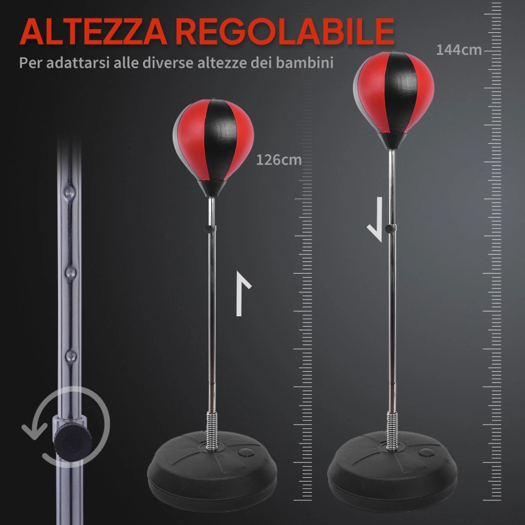 Set Punching Ball da Terra per Adolescenti con Guantoni e Pompa, Altezza Regolabile da 126-144 cm