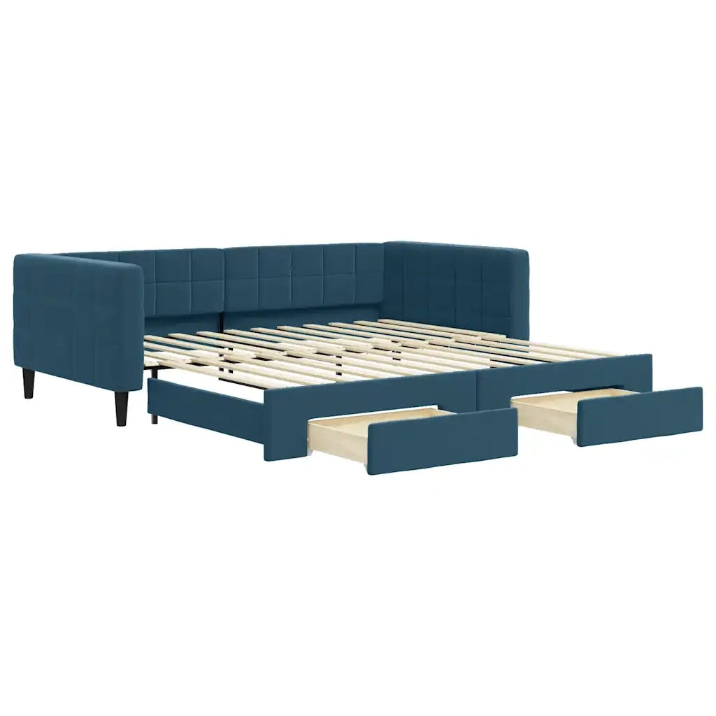 Divano Letto Estraibile con Cassetti Blu 100x200 cm in Velluto