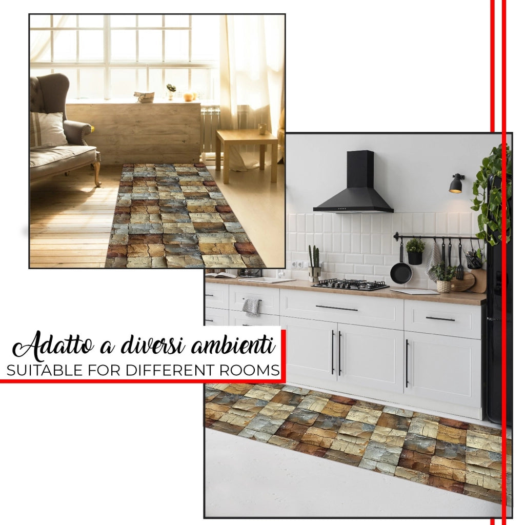 Tappeto Cucina Gomma Pvc Stampato Alta Risoluzione HD Antimacchia Antiscivolo Cemento Rustico - 51x450 Cm