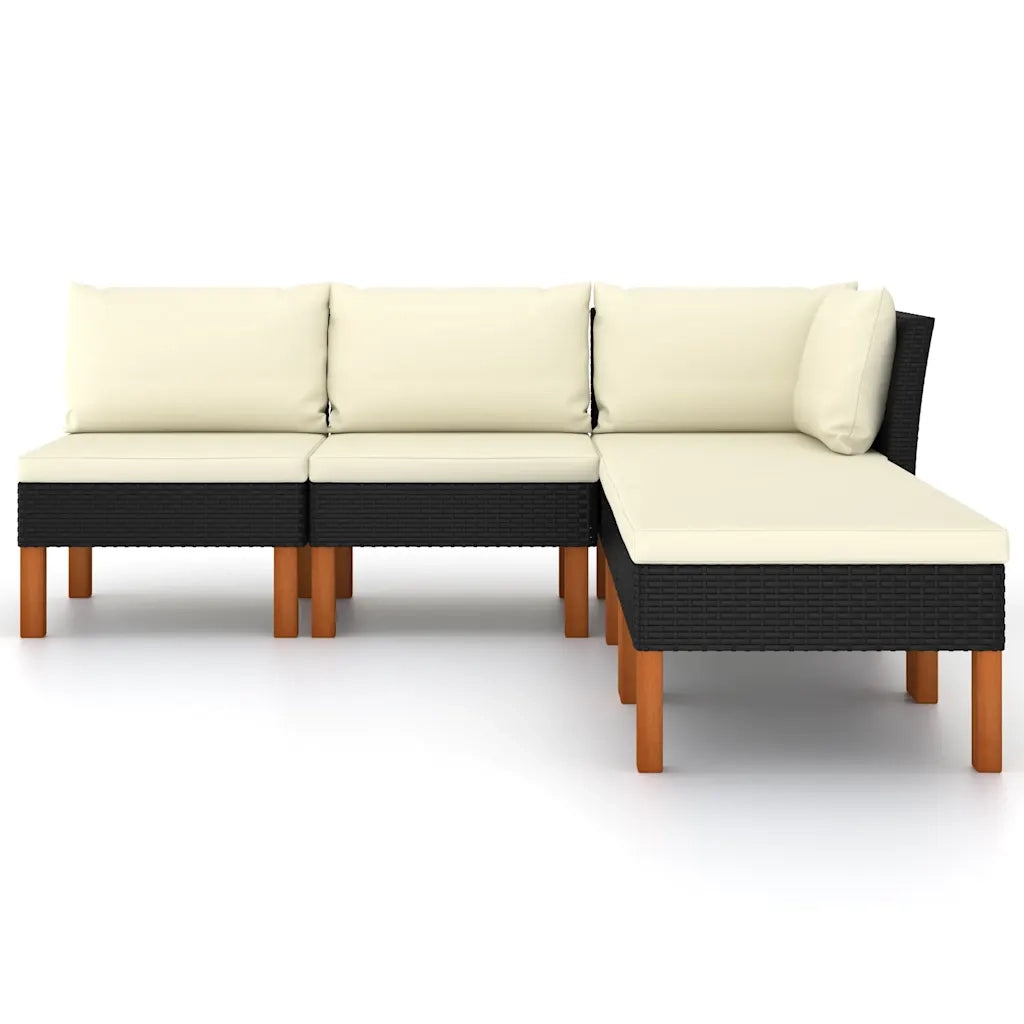 Set Divani da Giardino 5 pz | Set Salotto da Giardino con Cuscini in Polyrattan Nero