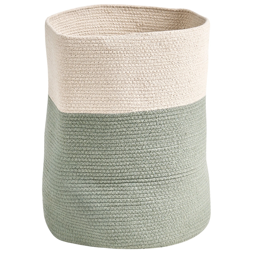 Cesto portaoggetti in cotone beige chiaro e verde con coperchio, cesto per la biancheria, accessori in stile boho