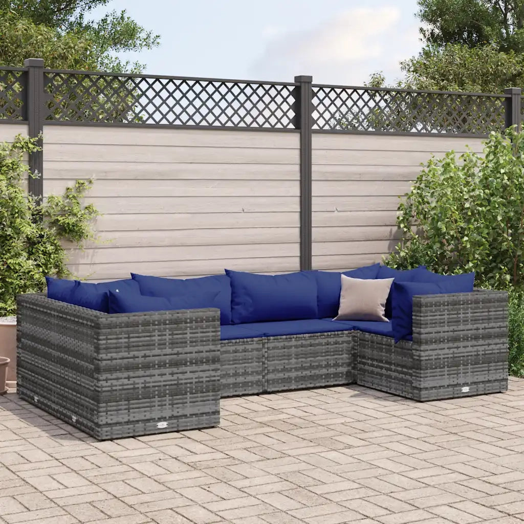 vidaXL Set Divani da Giardino 6 pz con Cuscini in Polyrattan Grigio