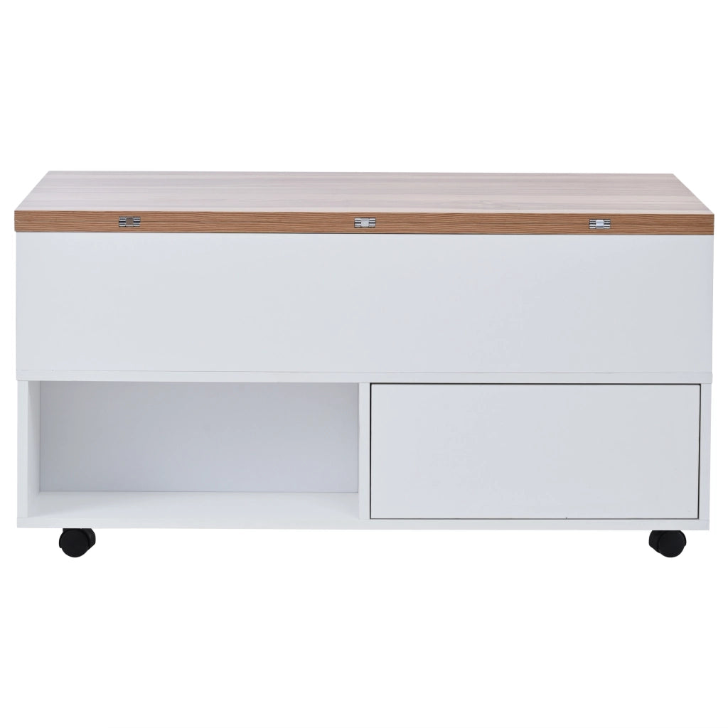 TAVOLINO DA CAFFÈ RIALZABILE 100 x 50 x 52 cm Bianco e Legno