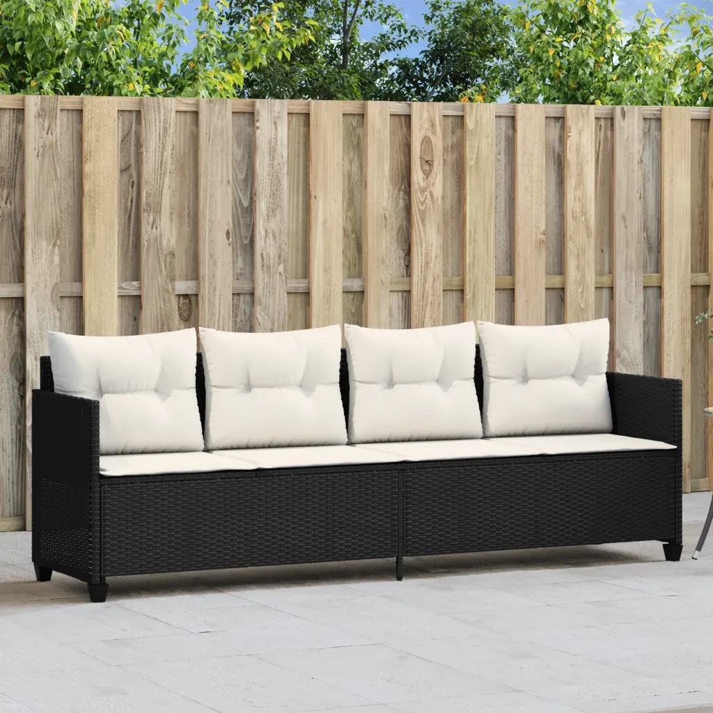 Lettino Prendisole con Cuscini NeroÂ in Polyrattan
