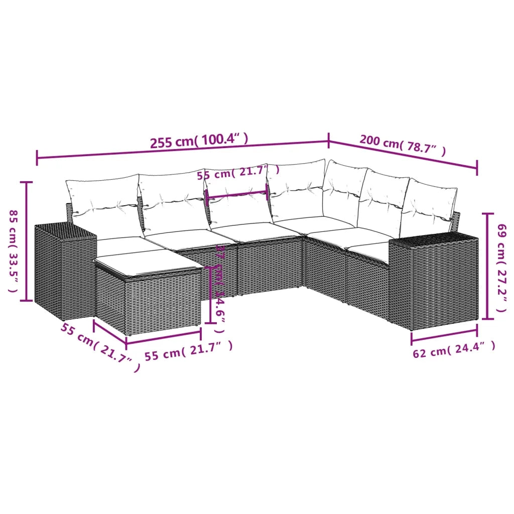 Set Divani da Giardino con Cuscini 7pz Nero Polyrattancod mxl 113199