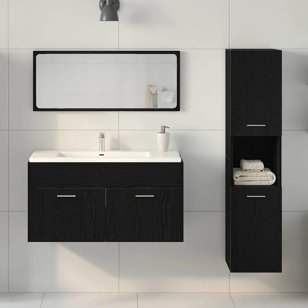 Set di mobili per il Bagno | Armadio da bagno 3 pz Rovere Nero Legno multistrato