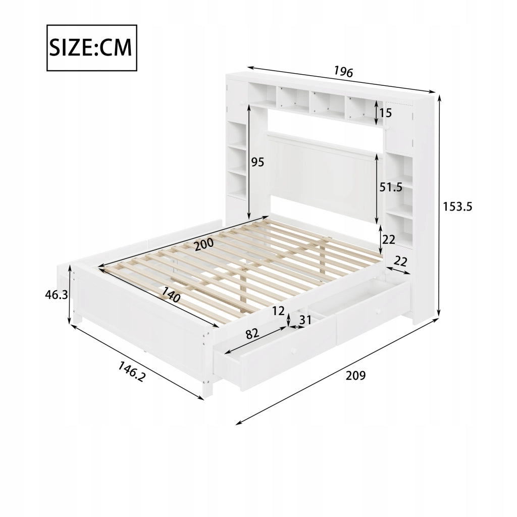 Letto 140x200 - Xylo - Bianco con cassetti e armadio