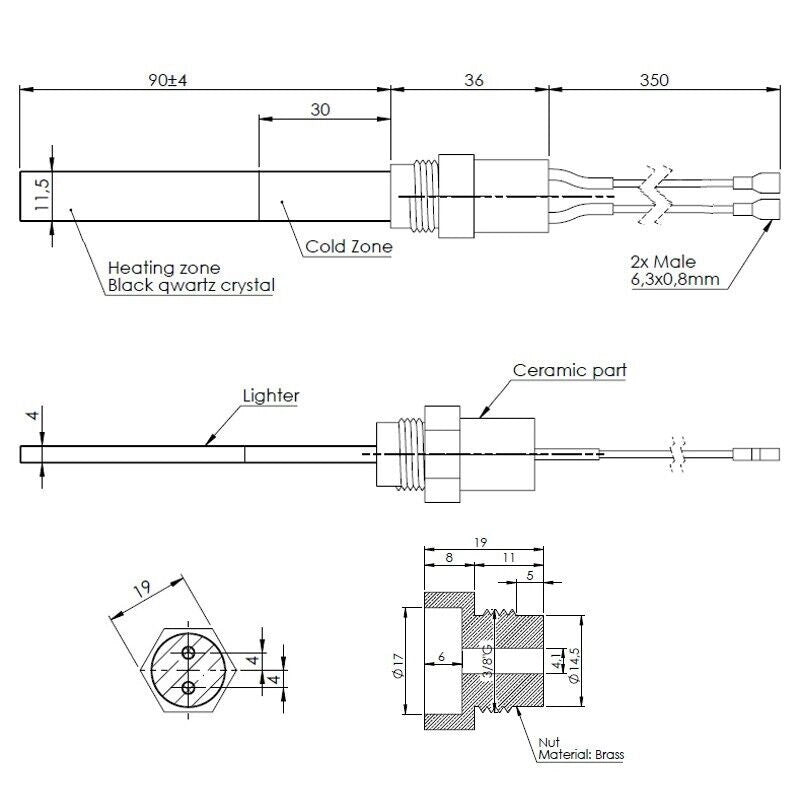 RESISTENZA CANDELETTA AL QUARZO PS13 230V 3/8 130 MM 300W STUFA A PELLE