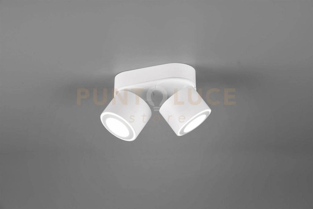 TAURUS BARRA 2 SPOTS LED 10W 900lm, 3000K IN METALLO BIANCO ORIENTABILE GIREVOLE BI-EMISSIONE INTERRUTTORI SEPARATI L. 18CM