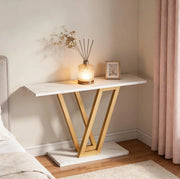 Tavolo consolle stretto 110x30x80 cm oro e bianco