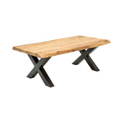 Tavolino ARKAYA 110 cm in legno di acacia massiccio con gambe in metallo nero a forma di X