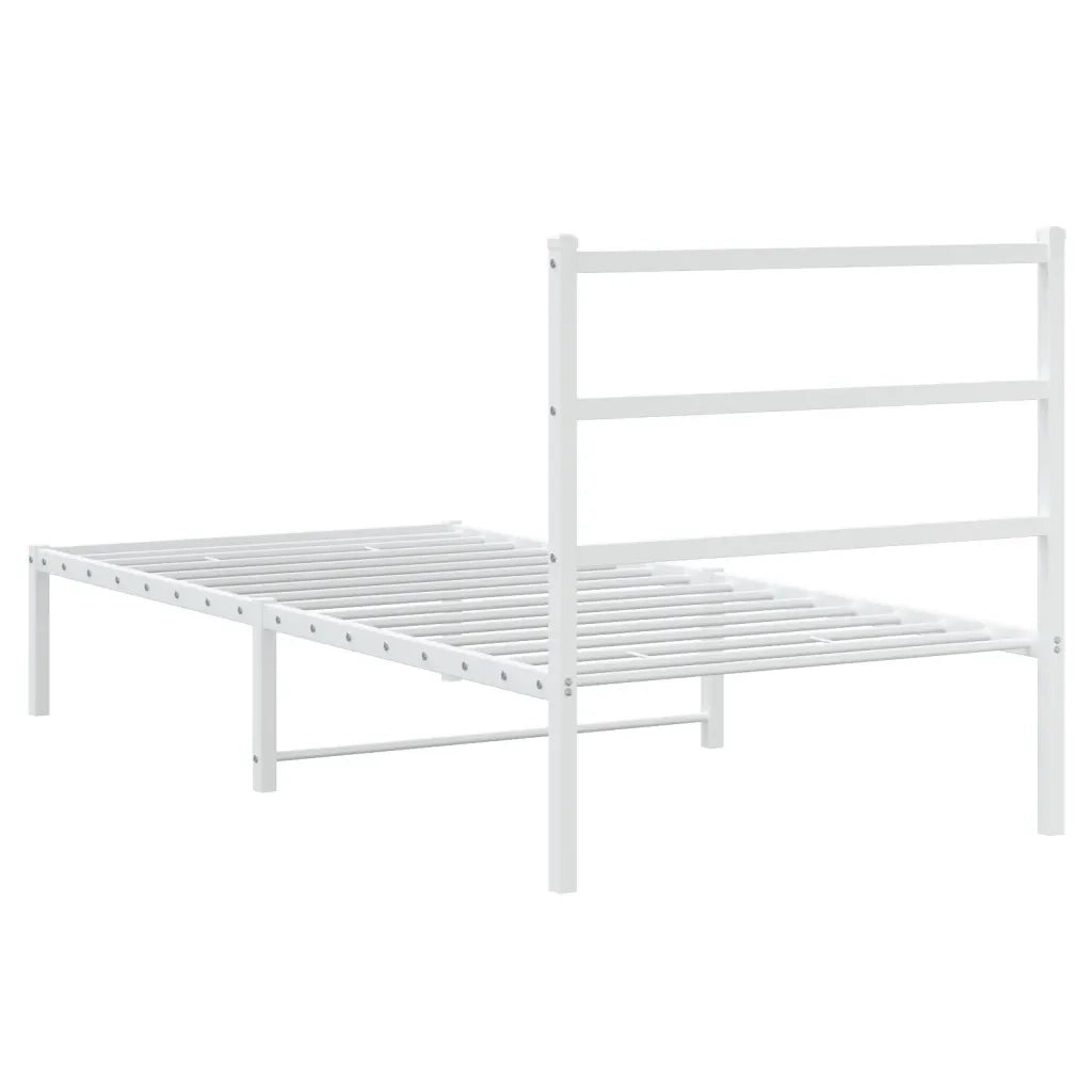 Letto singolo | Letto per adulti | Giroletto con Testiera Metallo Bianco 90x200 cm