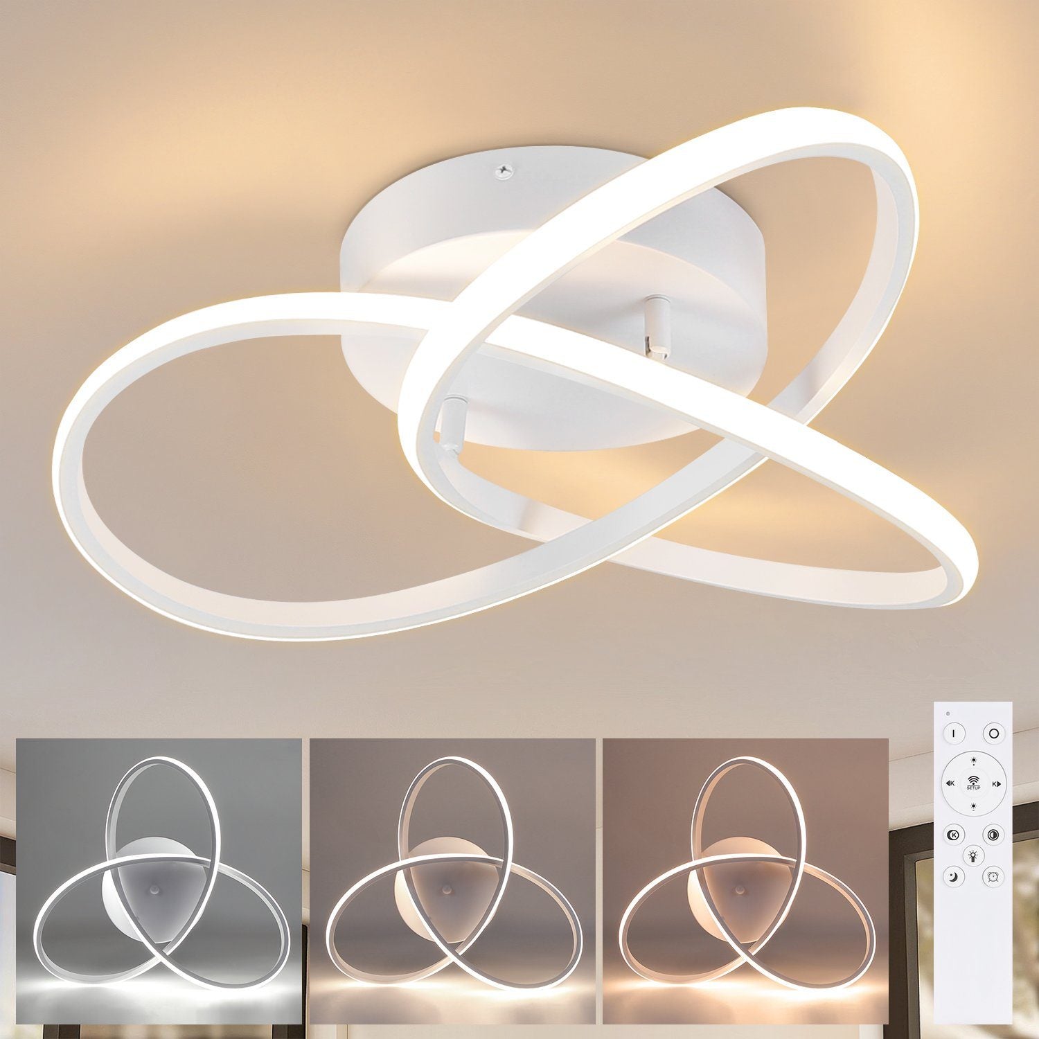 ZMH Lampada da soffitto a LED Design 3 Lame con Colore Regolabile e Dimmerabile