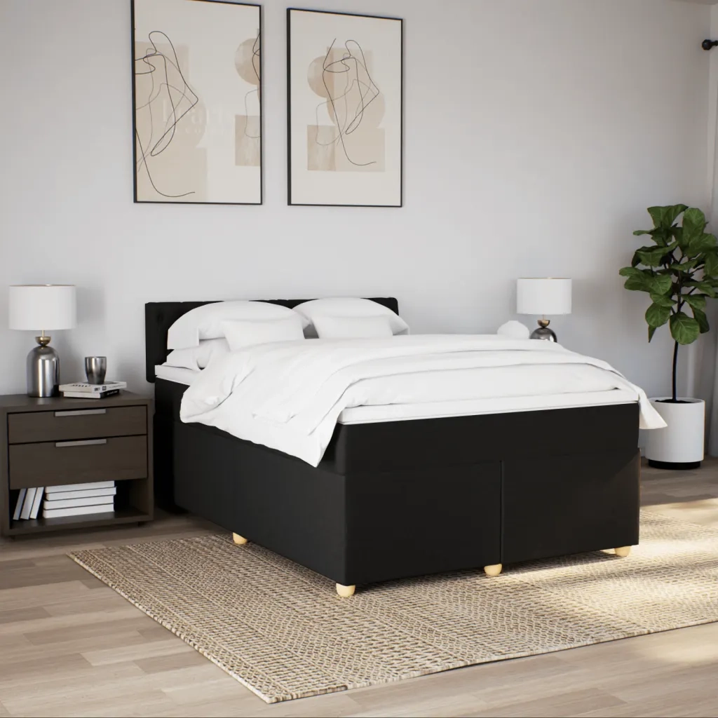 Giroletto a Molle con Materasso Nero 140x200 cm in Tessuto