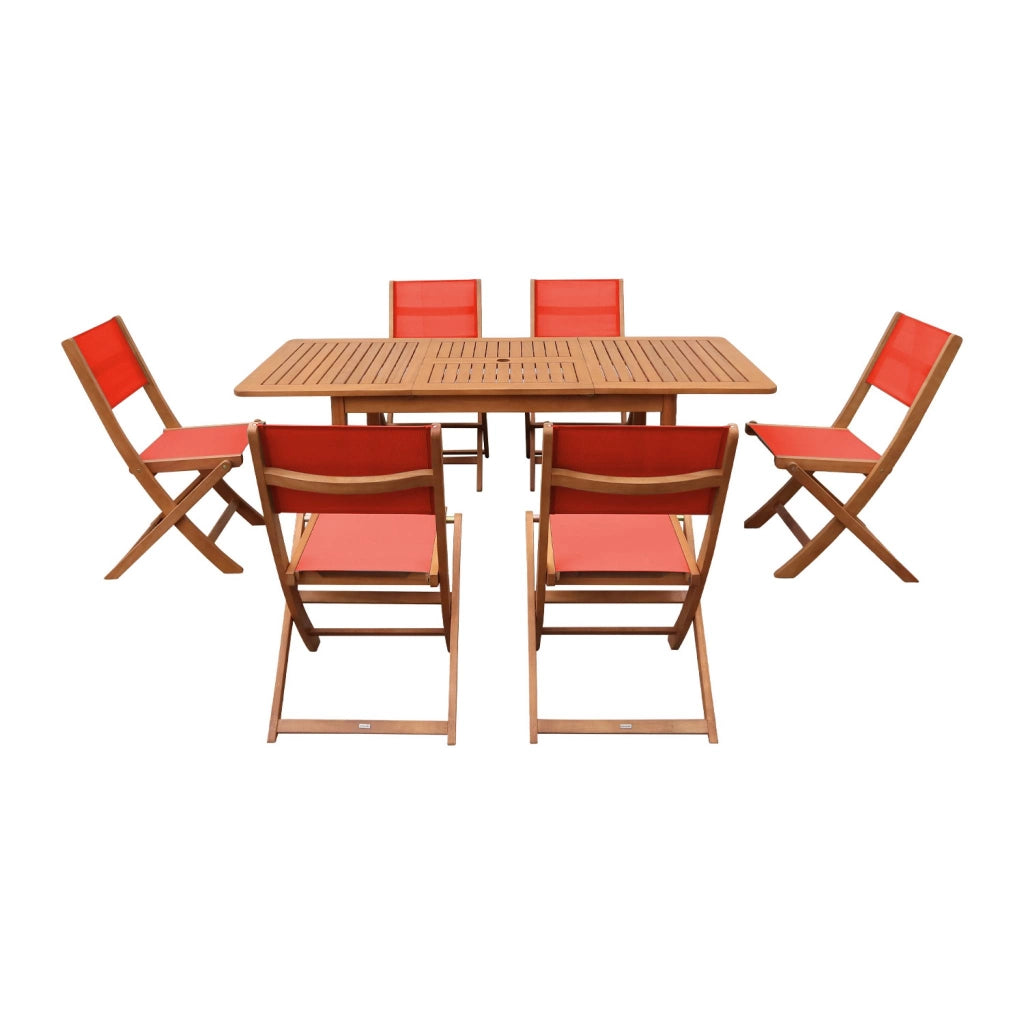Set tavolo da giardino estensibile in legno di eucalipto con 6 sedie,