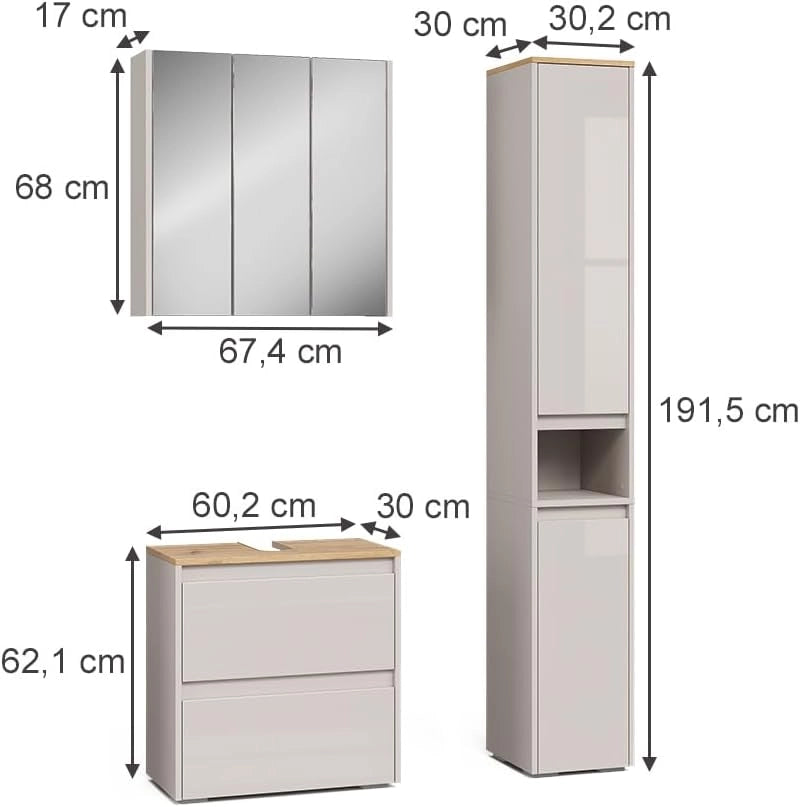 Set di mobili da bagno Majest, Antracite/Artisan, 3 parti