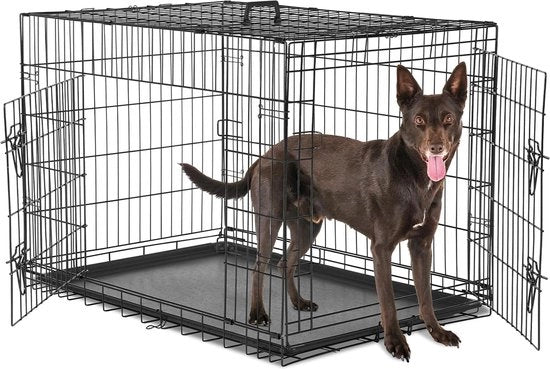 Banchina per cani Grande Krat per cani - Recinzione per cani con 2 Porte - Facile da Pulire - Cassa in Plastica Rimovibile - Krat per cani Metallico Pieghevole Grande Dimensione 914 cm (Large 914 )