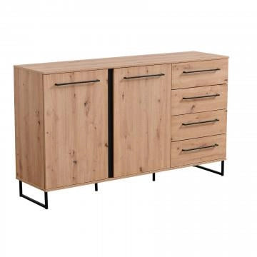 MOBILE CREDENZA IN LEGNO TRUCIOLARE BILAMINATO COLORE ROVERE ARTIGIANO E NERO CM 159 X 42 X 92,5 H OKX