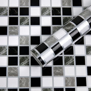 Tegelsticker mozaico in stile marmo bianco e nero 60 × 500 cm, mozaic tegel self-adesivo per bagno e cucina decorativo, carta da rivestimento 2D.