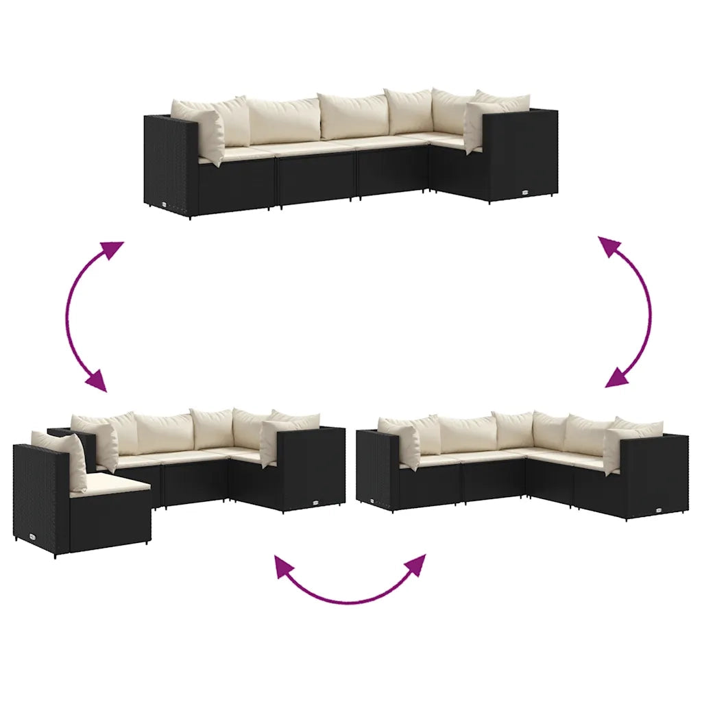 vidaXL Set Divani da Giardino 5 pz con Cuscini Nero in Polyrattan