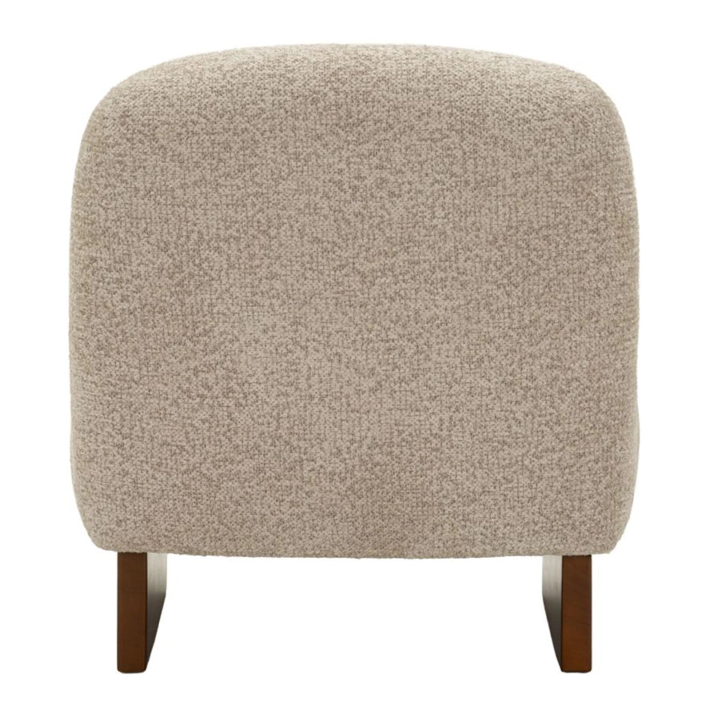 Poltrona Japandi in boucle' con base in legno scuro