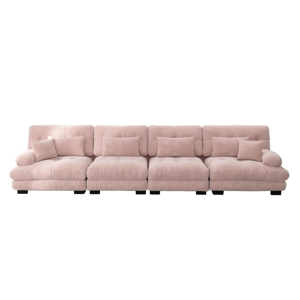 Divano modulare con seduta profonda in ciniglia rosa