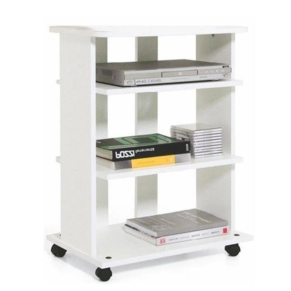 Mobile Multiuso in Legno Nobilitato 3 Ripiani e 4 Ruote Bianco 60x45 H80cm
