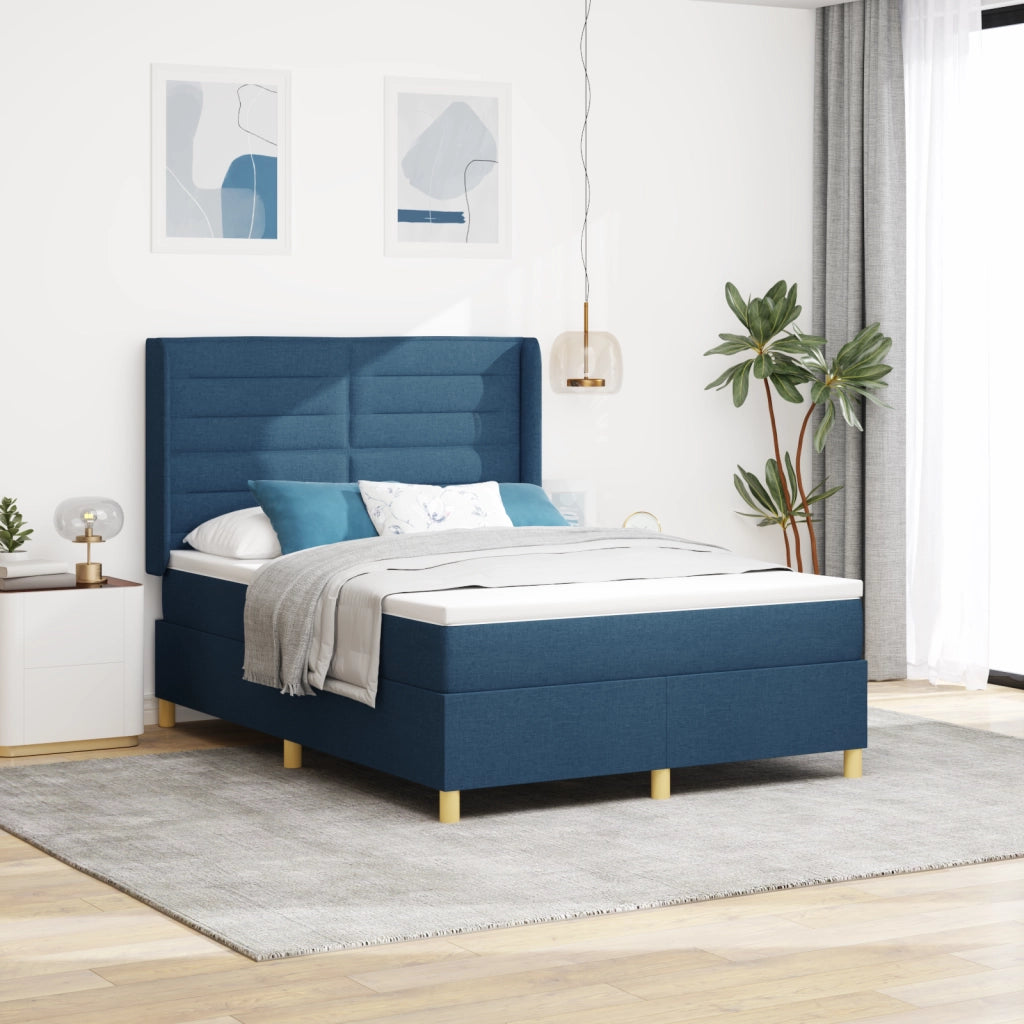 Letto Box Spring con Materasso e LED Blu 160x200 cm Tessuto