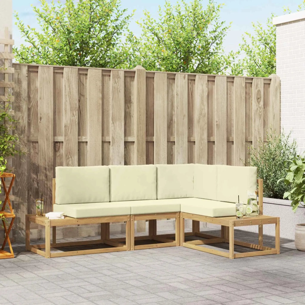 Set di divani da esterno-Sofa da giardino 3 Pezzo Bianco e Crema Poliestere