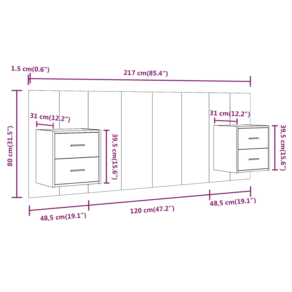Testiera Letto con Comodini-Testiera con Contenitore in Legno Multistrato Rovere Fumo 734436