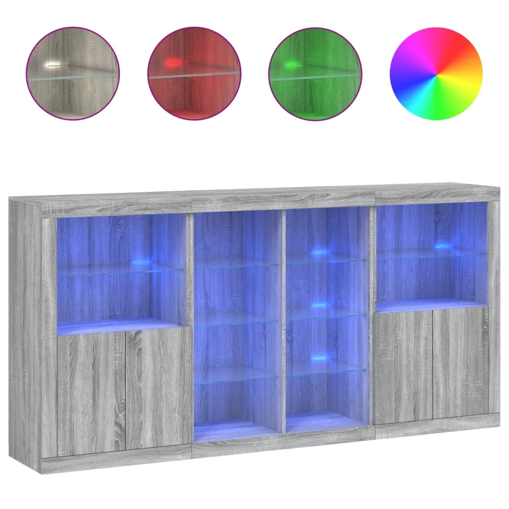 Credenza con Luci LED Grigio Sonoma 202x37x100 cm 3209189