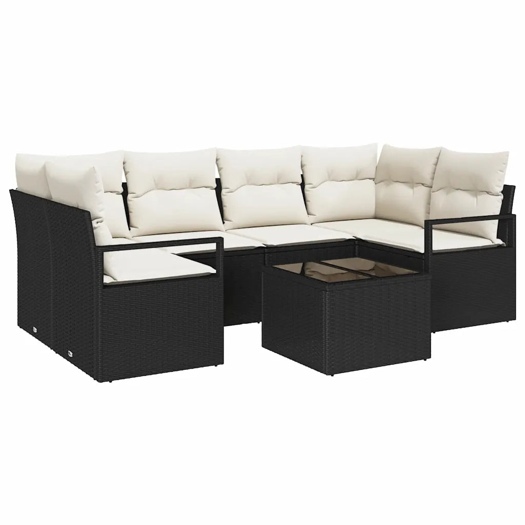 Set di divani con cuscino 7 pcs Nero e Crema polyrattan 3346277