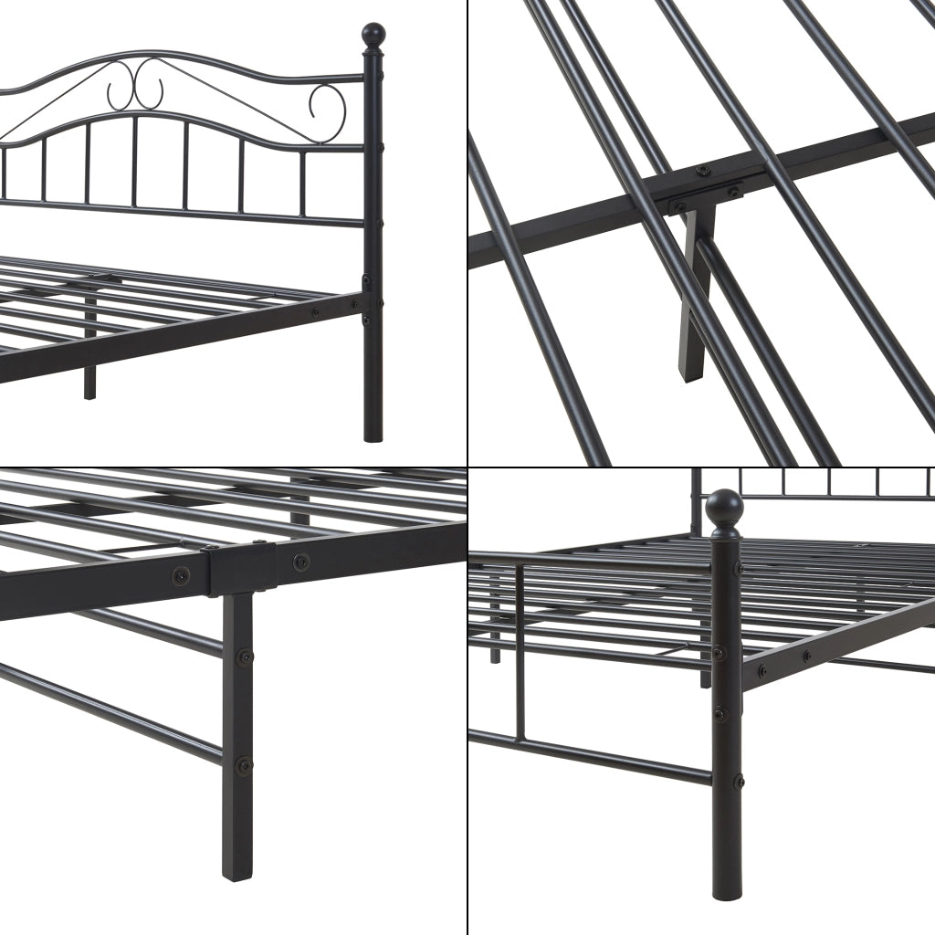 Letto Francese Florenz in Acciaio con Testiera Decorativa e Materasso 140 x 200 cm Nero [en.casa]