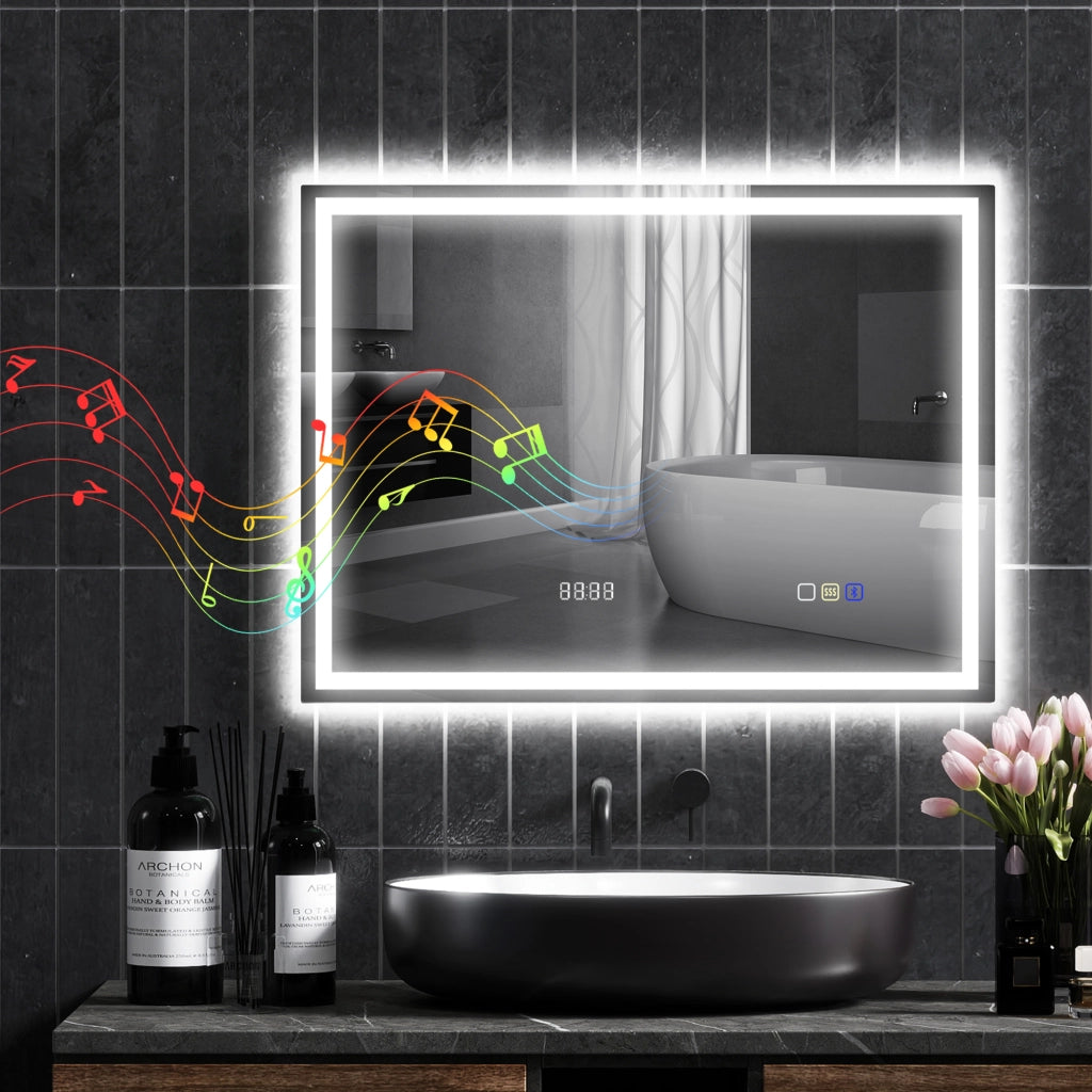 Specchio Bagno LED Bluetooth 60x80cm ¨C Xylo ¨C Antiappannamento Luce Regolabile Touch Argento