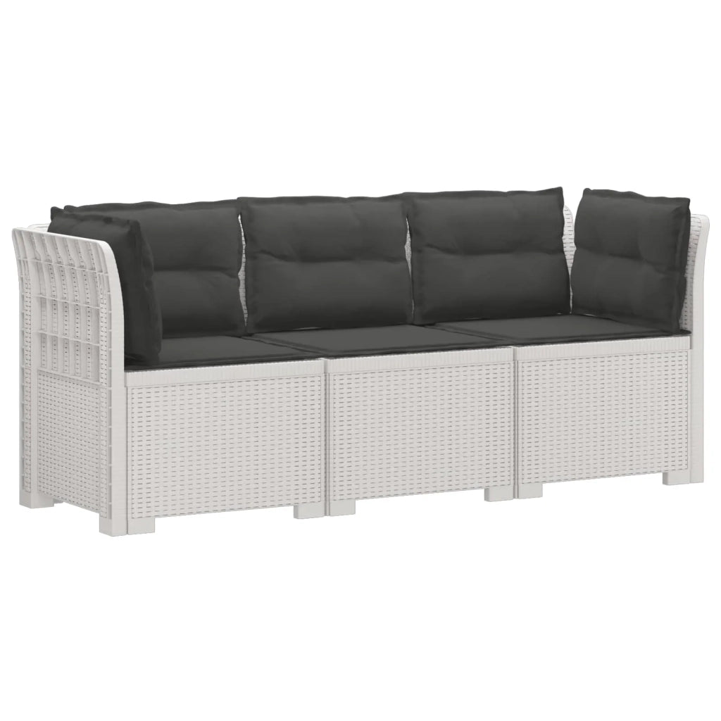 Divano da esterno-Divano da Giardino 3 posti con cuscini in look rattan PP Bianco 105774