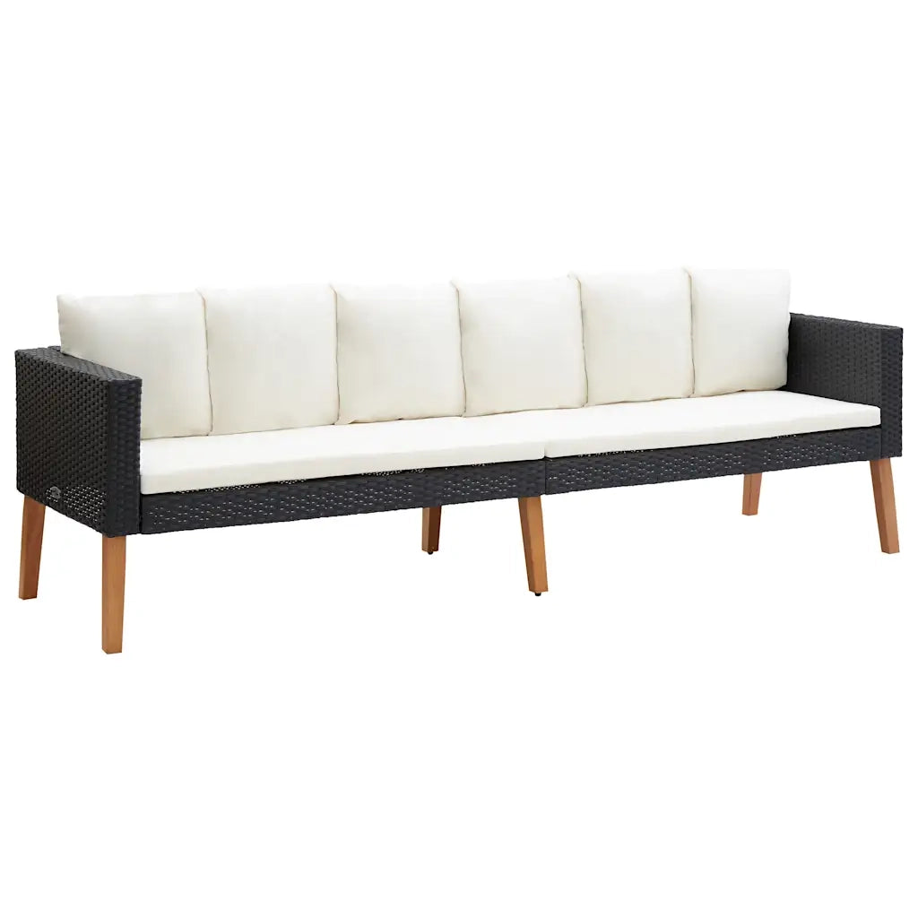 Divano da Giardino a 3 Posti con Cuscini in Polyrattan Nero cod mxl 70657