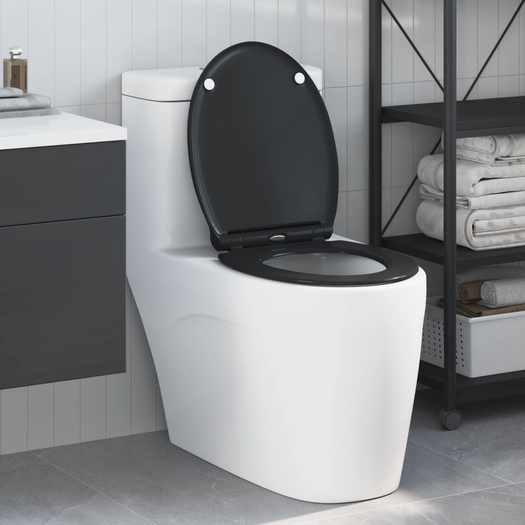 Sedile per WC con rilascio rapido e chiusura morbida in Duroplast Nero