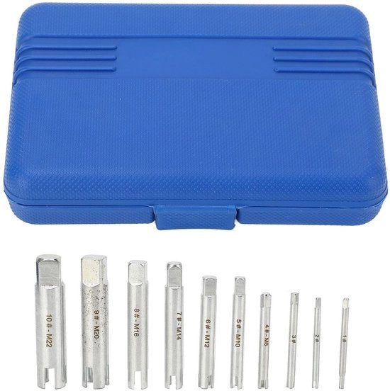 Kit di estrazione viti 10 pezzi - Acciaio arato - Strumento per rimozione viti - Cassetto di conservazione - Resistente all'usura e all'ossidazione - Per viti e bulloni - Estrattore viti
