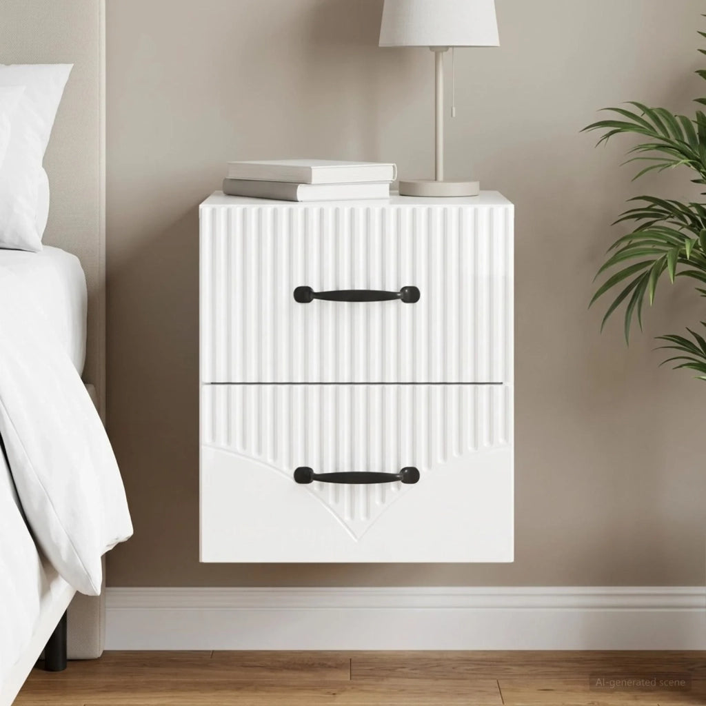 Mobiletto da notte a muro Bianco Lucido 34,5 x 33 x 40 cm 898983