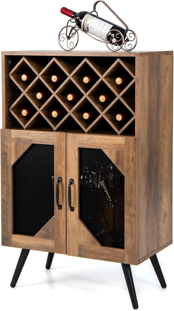 Cantinetta Porta Bottiglie da Vino 3 Scaffali Spazio per 10 Bottiglie, Credenza per Sala da Pranzo, Soggiorno, Cucina, 60x35x95 cm, Marrone