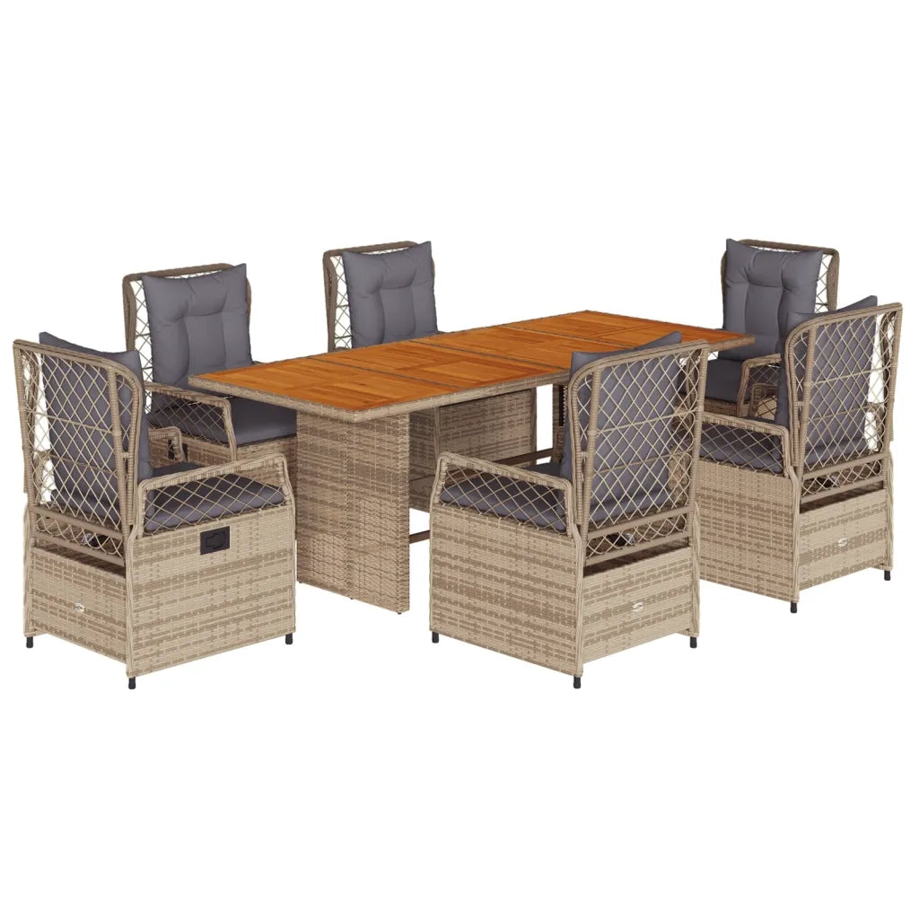 Set da Pranzo da Giardino 7 pz con Cuscini Beige in Polyrattan 3262934