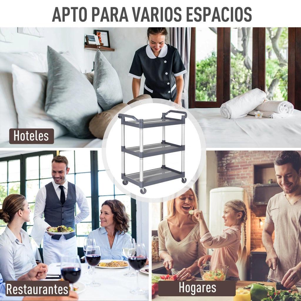 Carrello Portaoggetti 3 Livelli ¨C zephmum ¨C Grigio 88x44x93 cm
