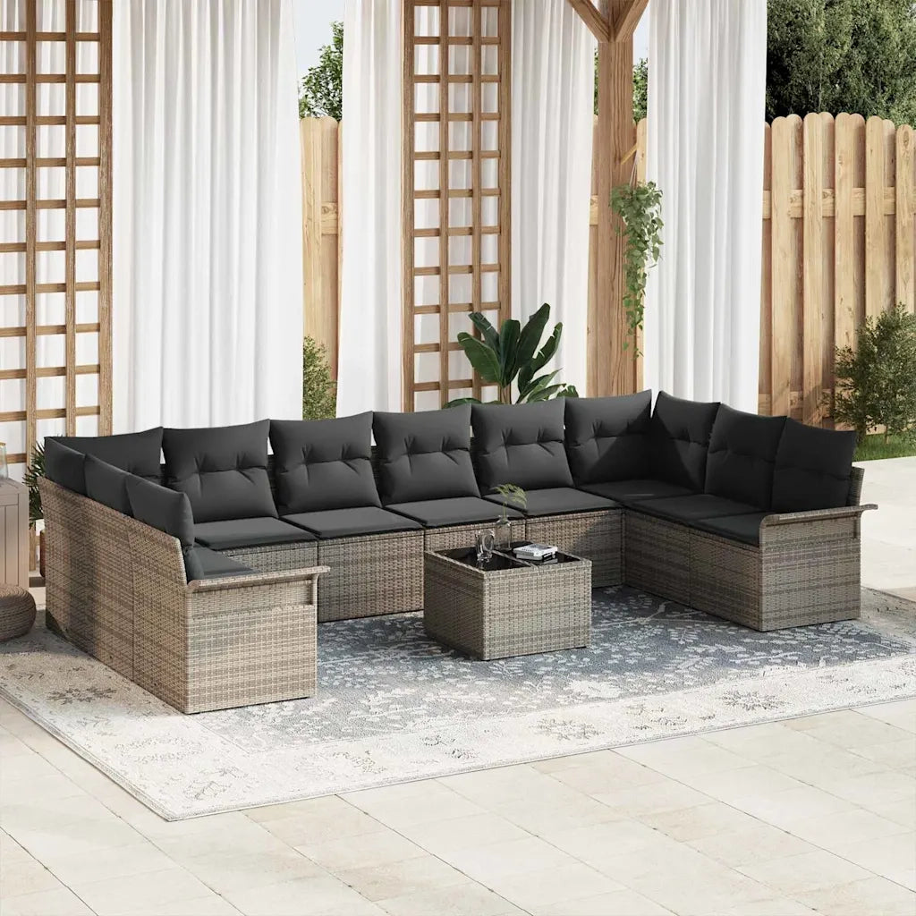 Set Divano da Giardino con cuscino 11 pcs Grigio Poly Rattan 3345549