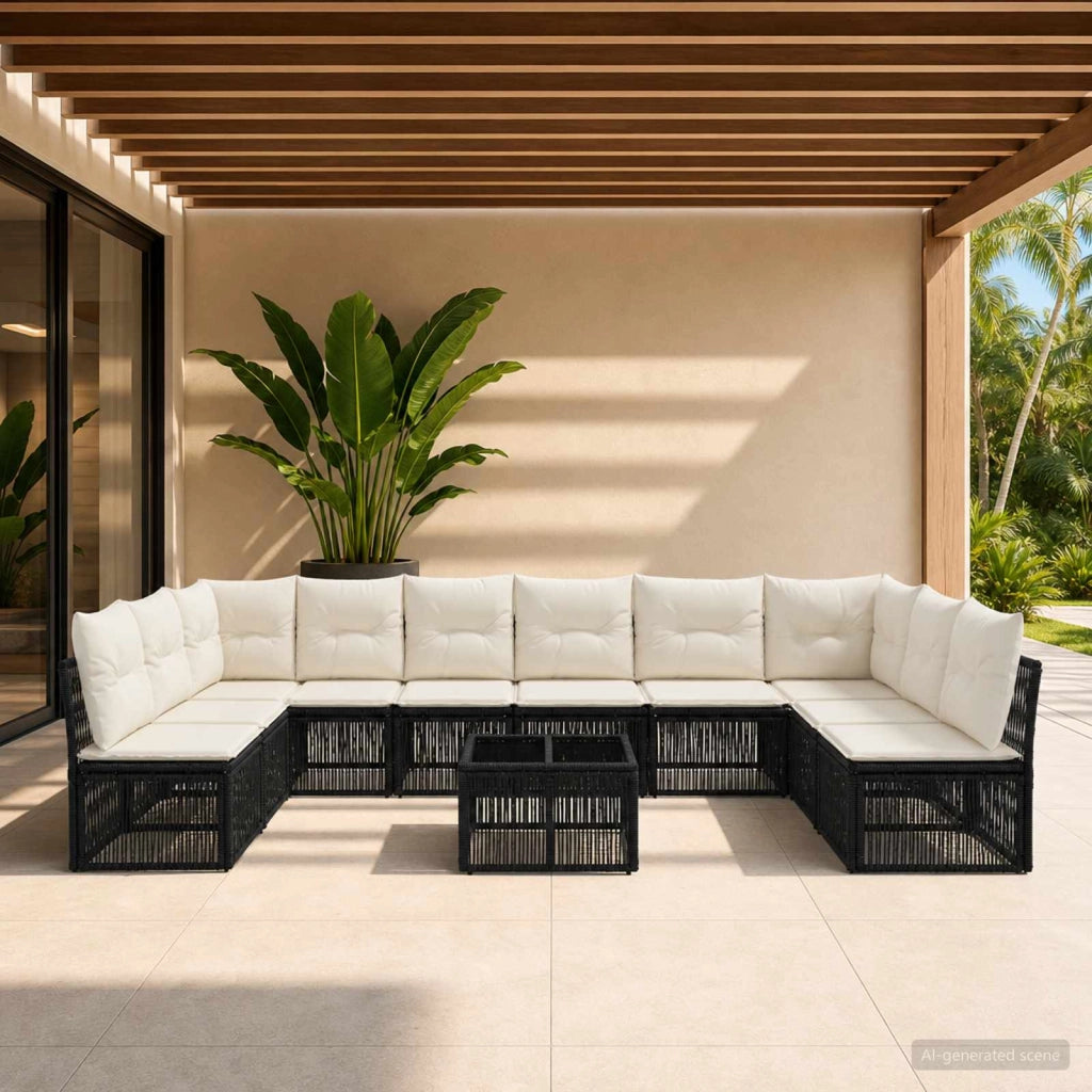 Set Divano da Giardino 11 pz Nero polyrattan 3434329