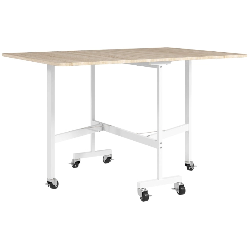 Tavolo da pranzo allungabile per 6 persone con 6 ruote e freni, design minimalista, in legno ingegnerizzato, rovere