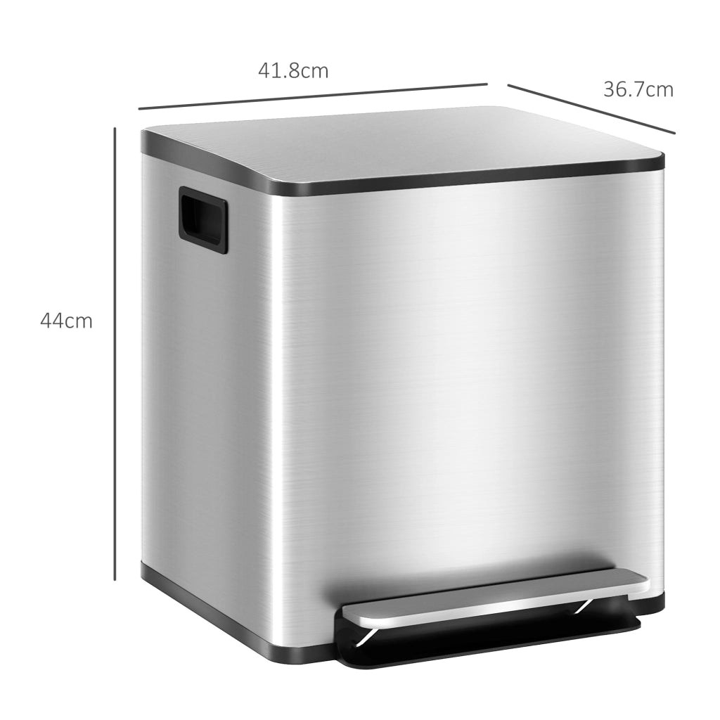 Pattumiera a Pedale 2 Sezioni 15L 41,8x36,7x44 cm in Acciaio Inox e PP