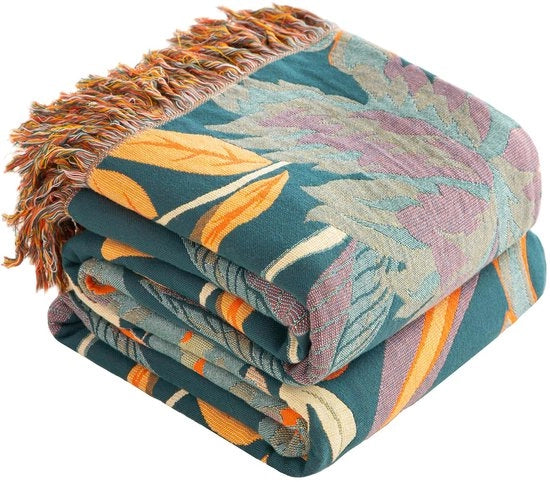BOHO-DEKEN XXL DOPPIA FACCIATA MOUSSELINE 230X250CM, DECORENTI PER LA SALA E LA CAMERA, ORANGE/VERDE